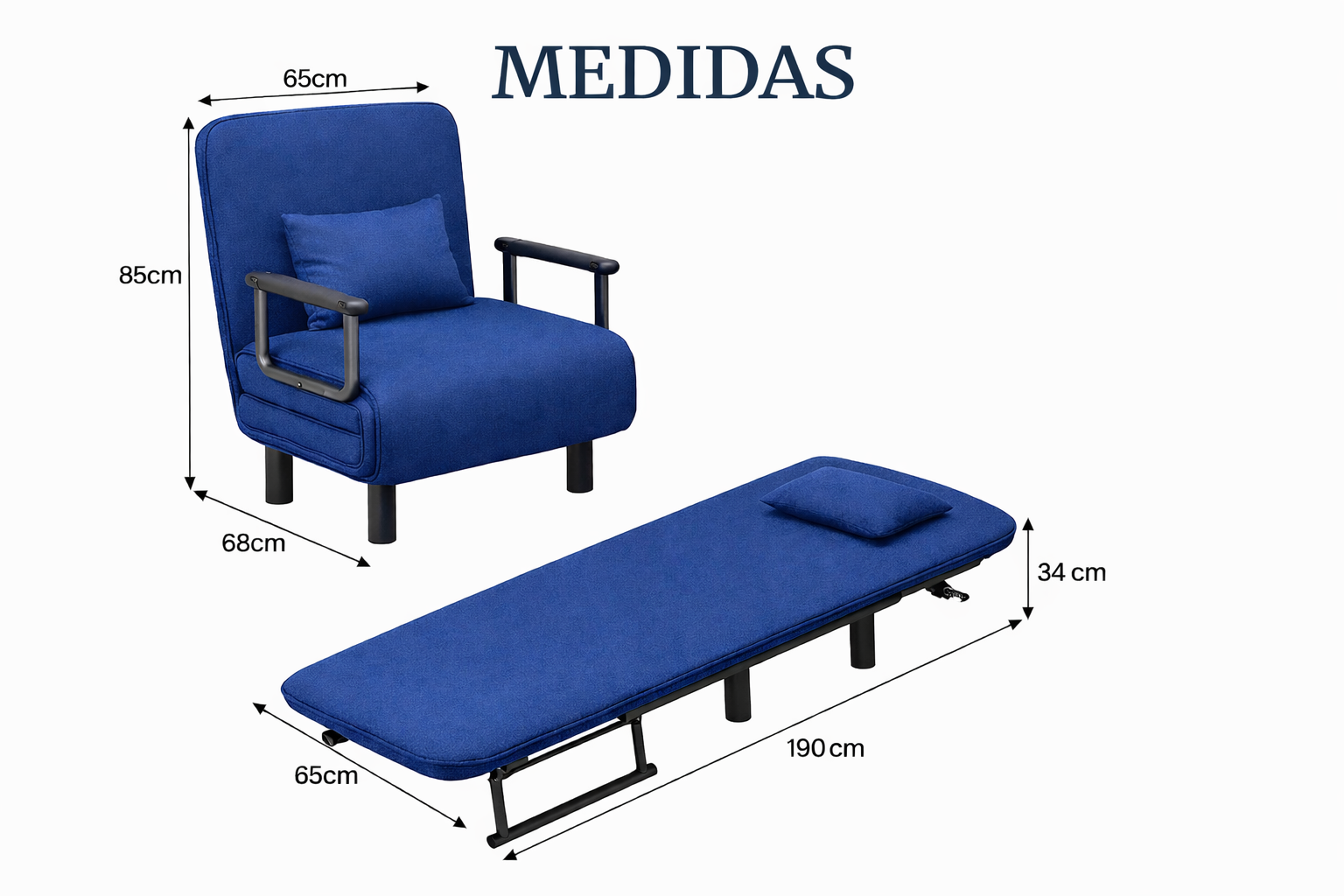 medidas sillon plegalbe cama azul