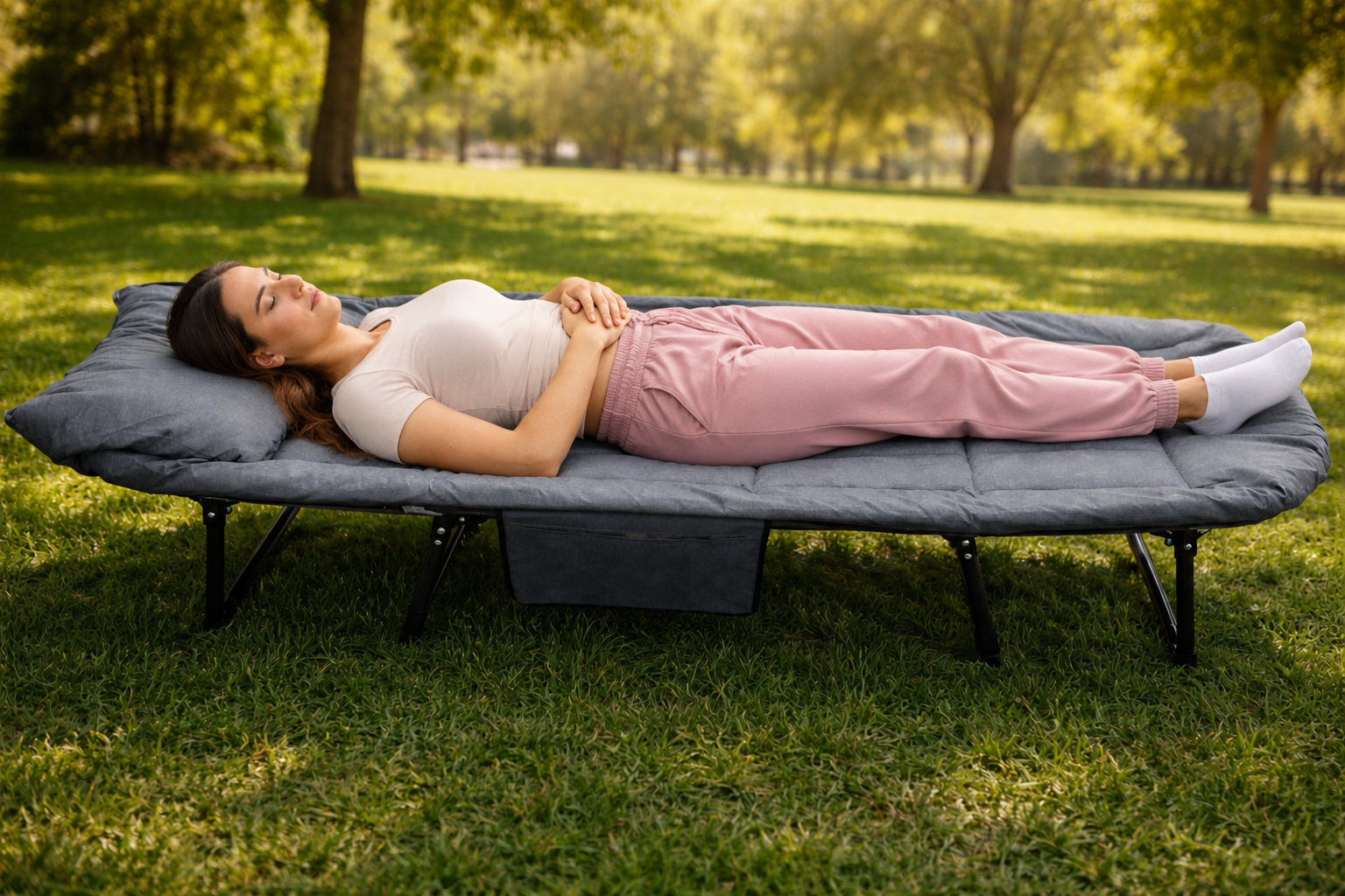 mujer descansando en parque